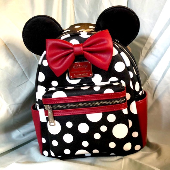 Loungefly Disney Minnie Mouse White & Black Polka Dot Faux Leather Mini Backpack - Picture 1 of 4